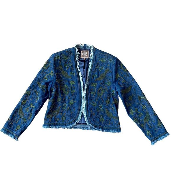 Double D Ranch Beaded Fringed Open Denim Jacket SMALL - Picture 2 of 16